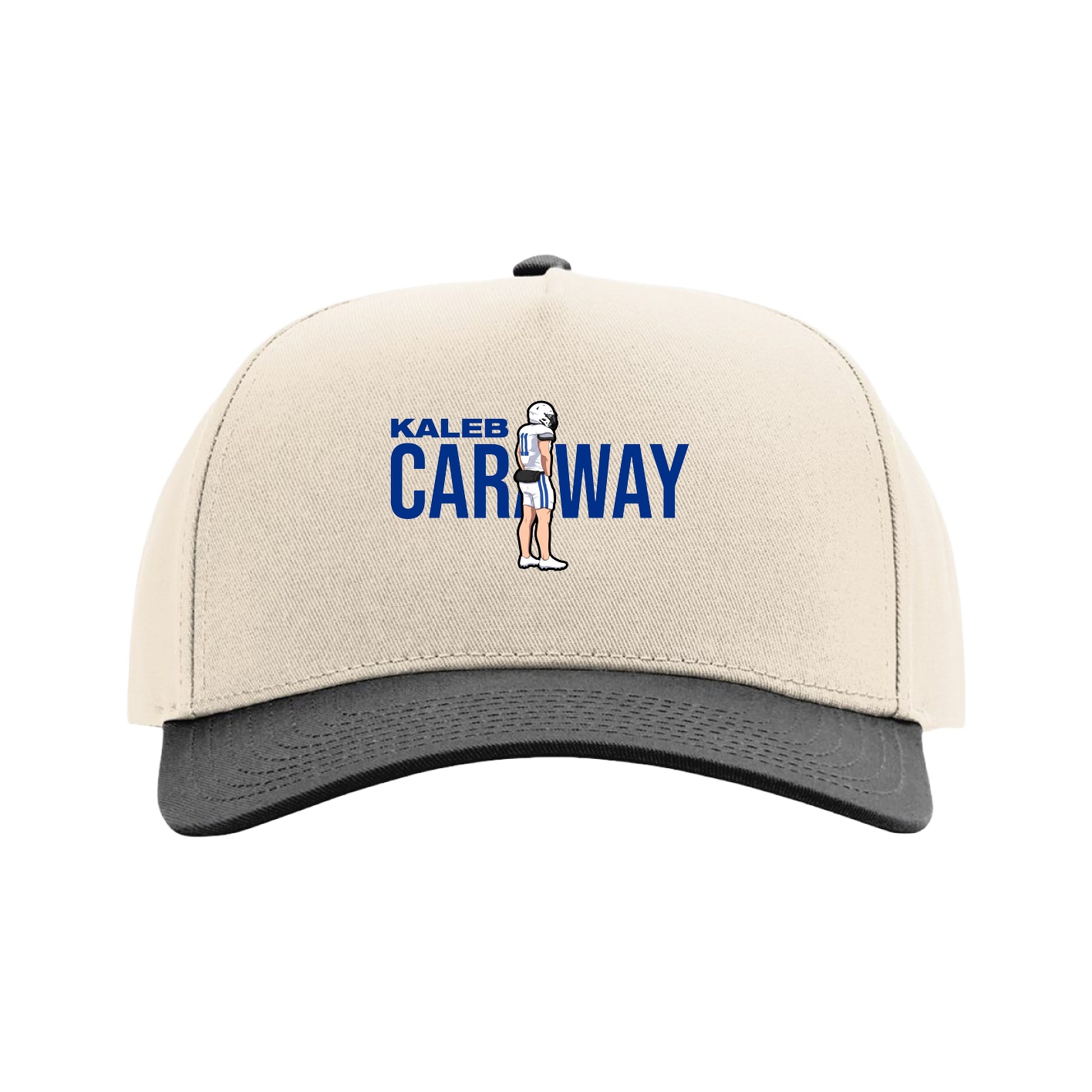 Full Fabric Five-Panel Champ Cap — Player Name in Cream/Black
