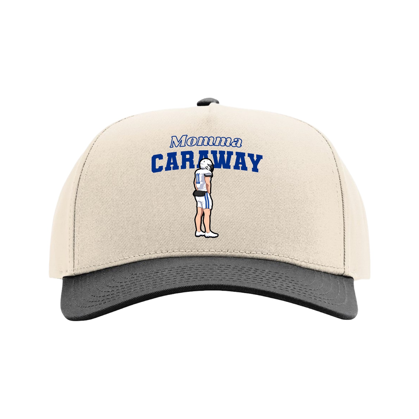 Full Fabric Five-Panel Champ Cap — Mothers Day Block in Cream/Black