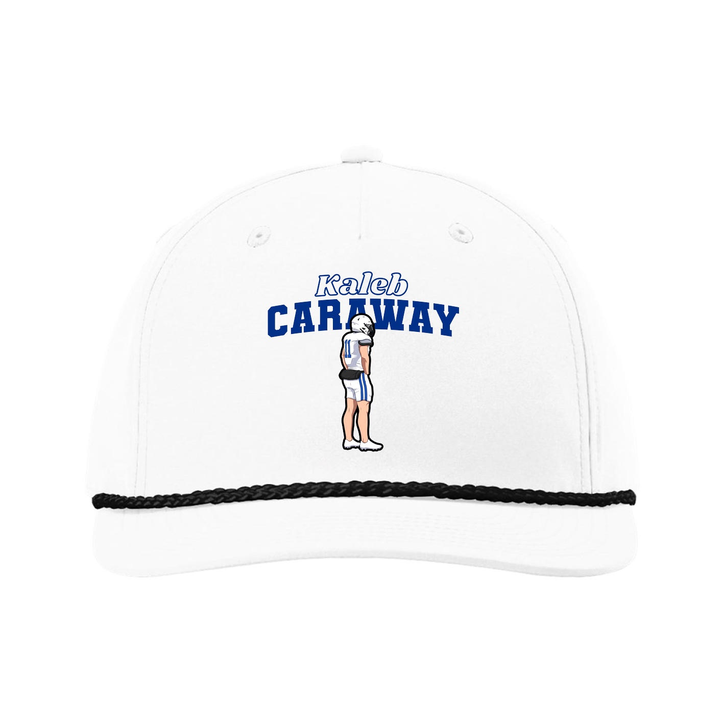 Five-Panel Classic Rope Cap — Name Arch in White