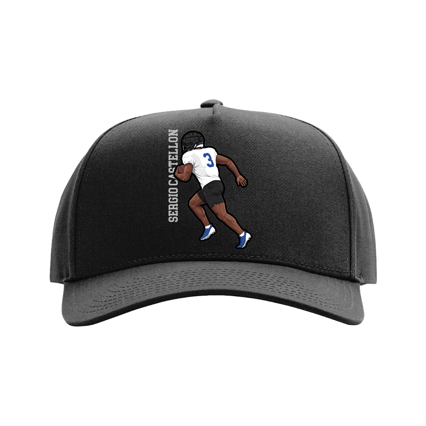 Full Fabric Five-Panel Champ Cap — Name Vertical in Black
