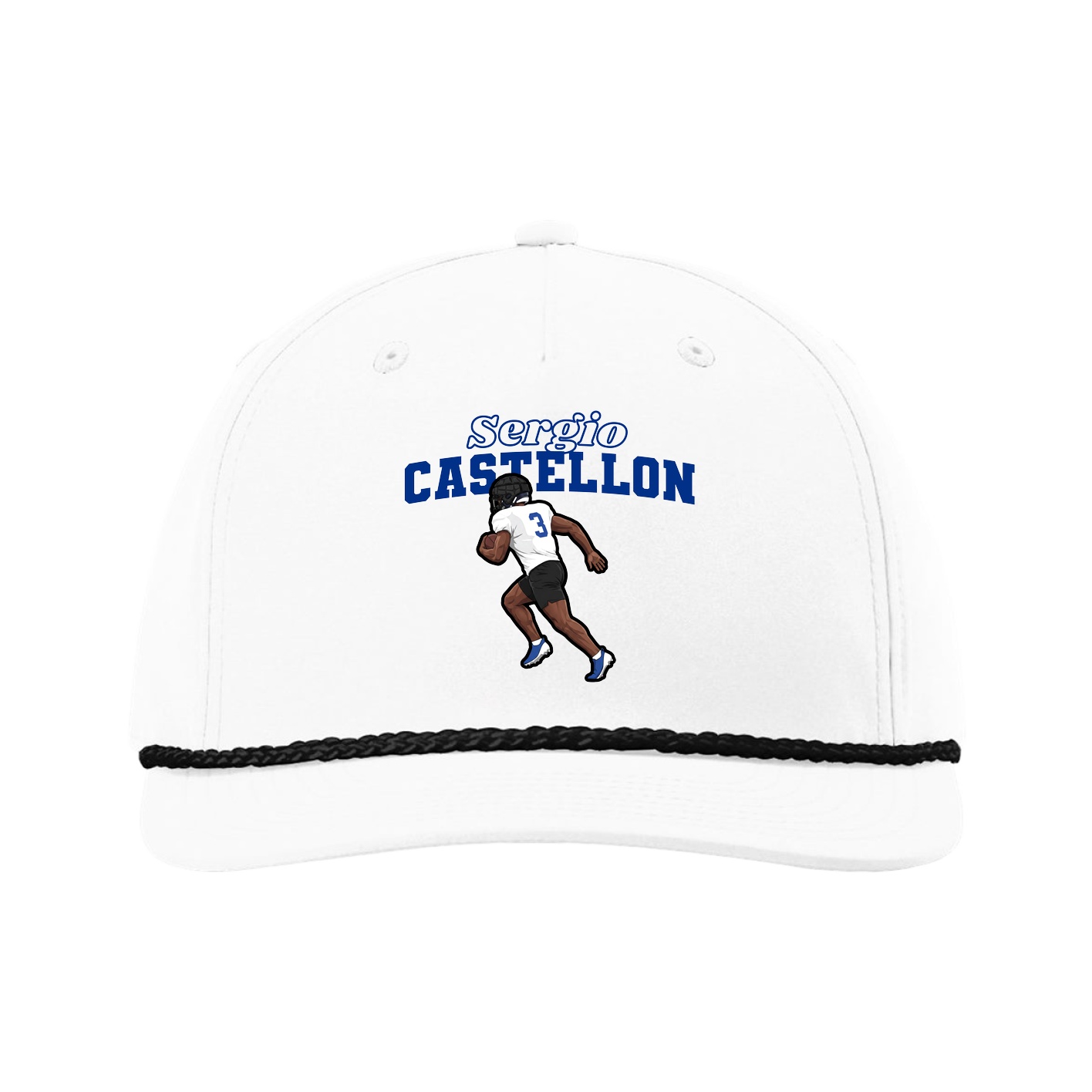 Five-Panel Classic Rope Cap — Name Arch in White
