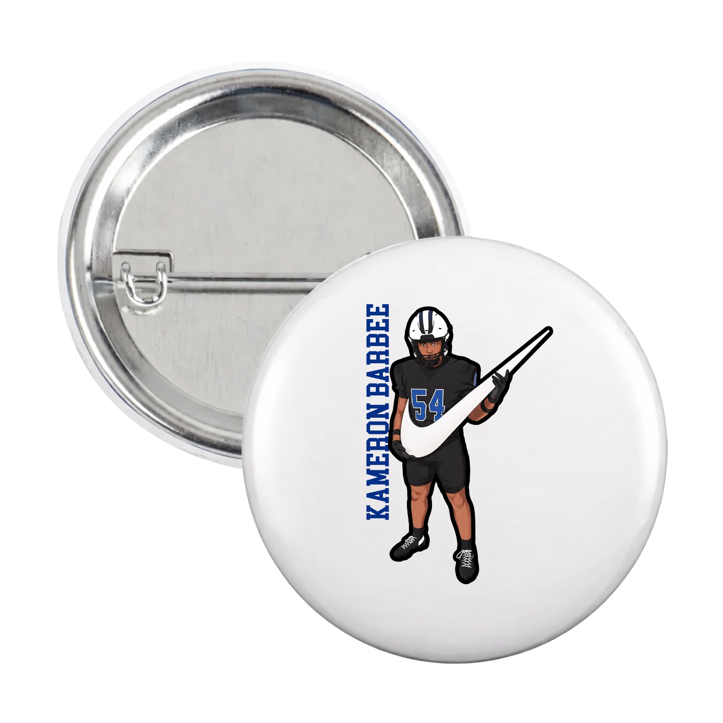 Game Day Button — Name Vertical in White