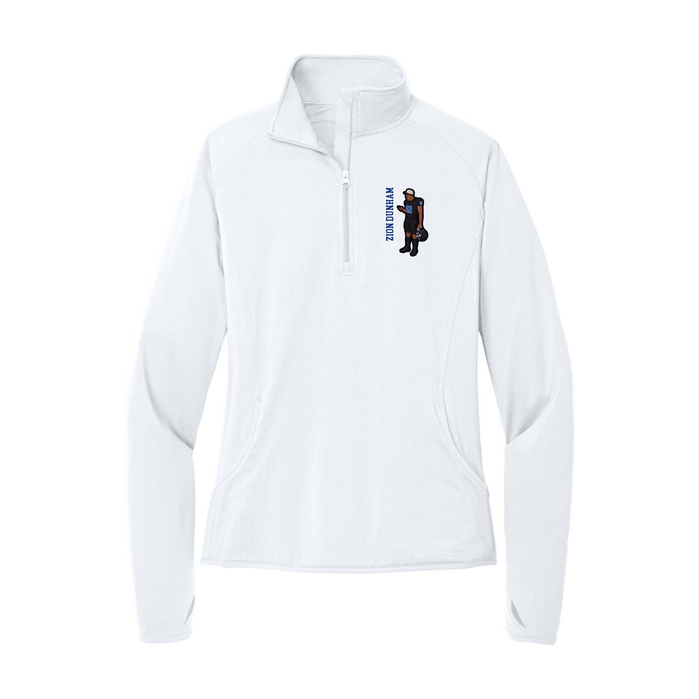 Women's Q-Zip Pullover — Name Vertical in White