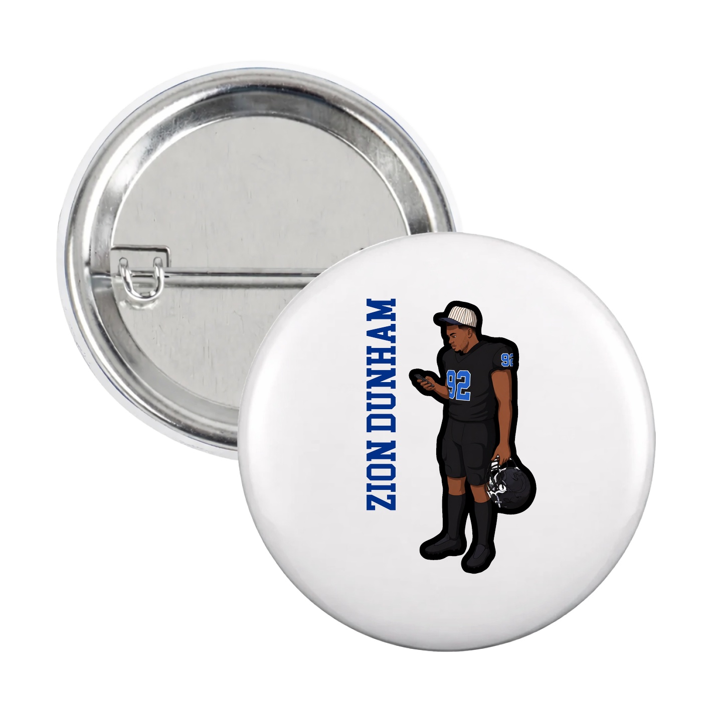 Game Day Button — Name Vertical in White