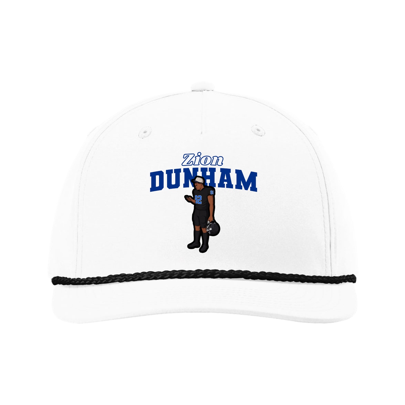 Five-Panel Classic Rope Cap — Name Arch in White