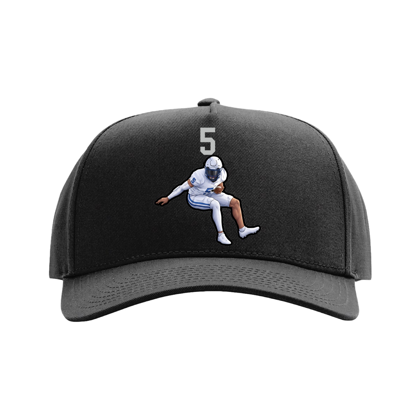 Full Fabric Five-Panel Champ Cap — Number Top in Black