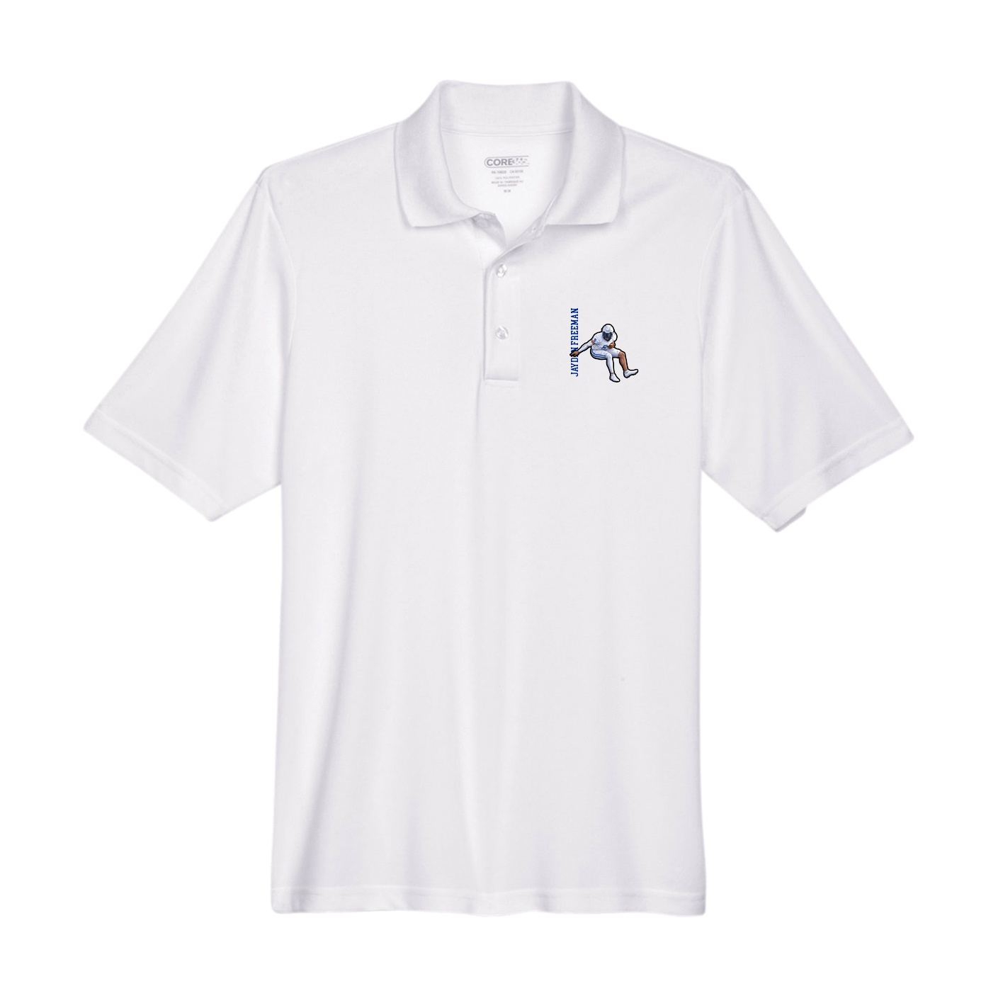 Performance Polo — Name Vertical in White