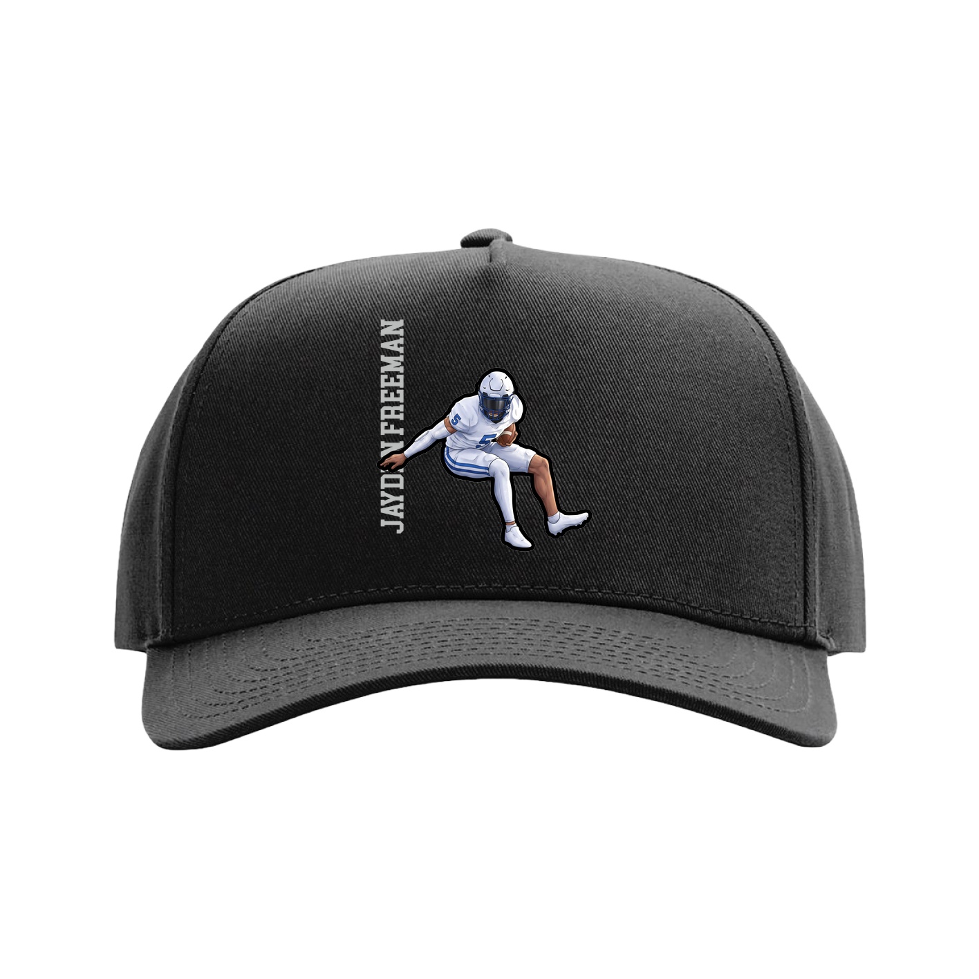 Full Fabric Five-Panel Champ Cap — Name Vertical in Black
