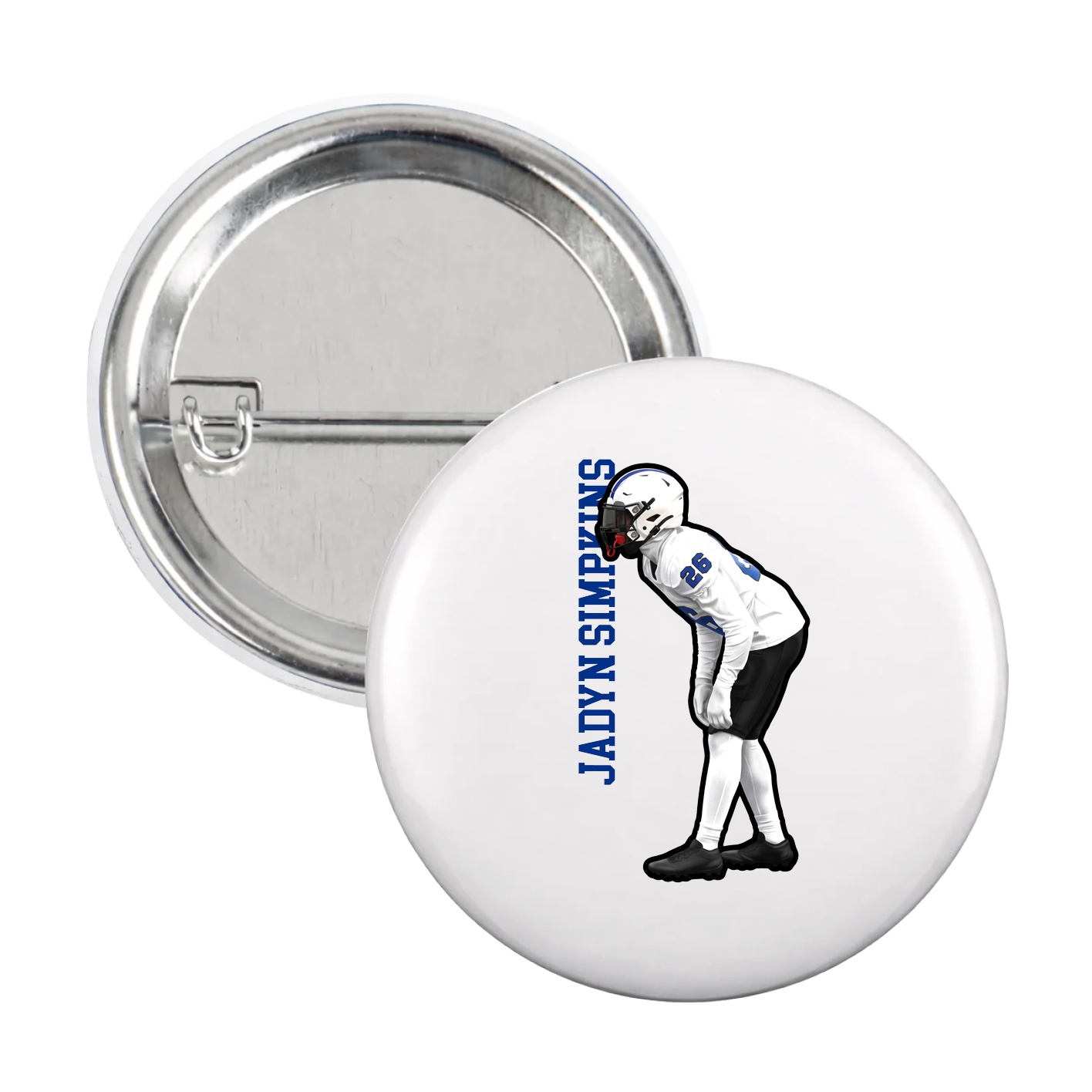 Game Day Button — Name Vertical in White