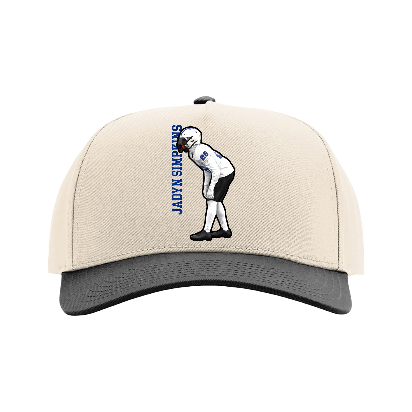 Full Fabric Five-Panel Champ Cap — Name Vertical in Cream/Black