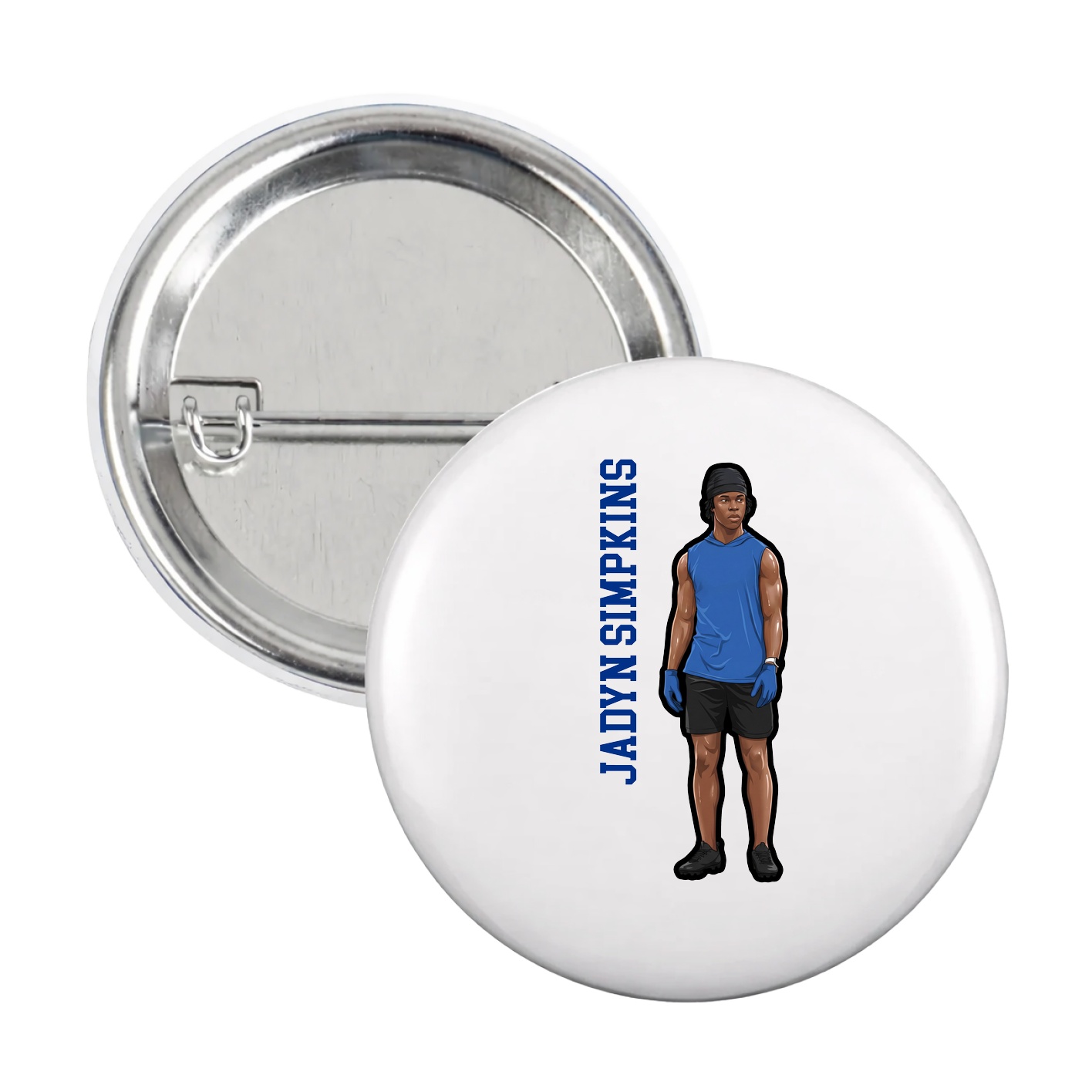Game Day Button — Name Vertical in White
