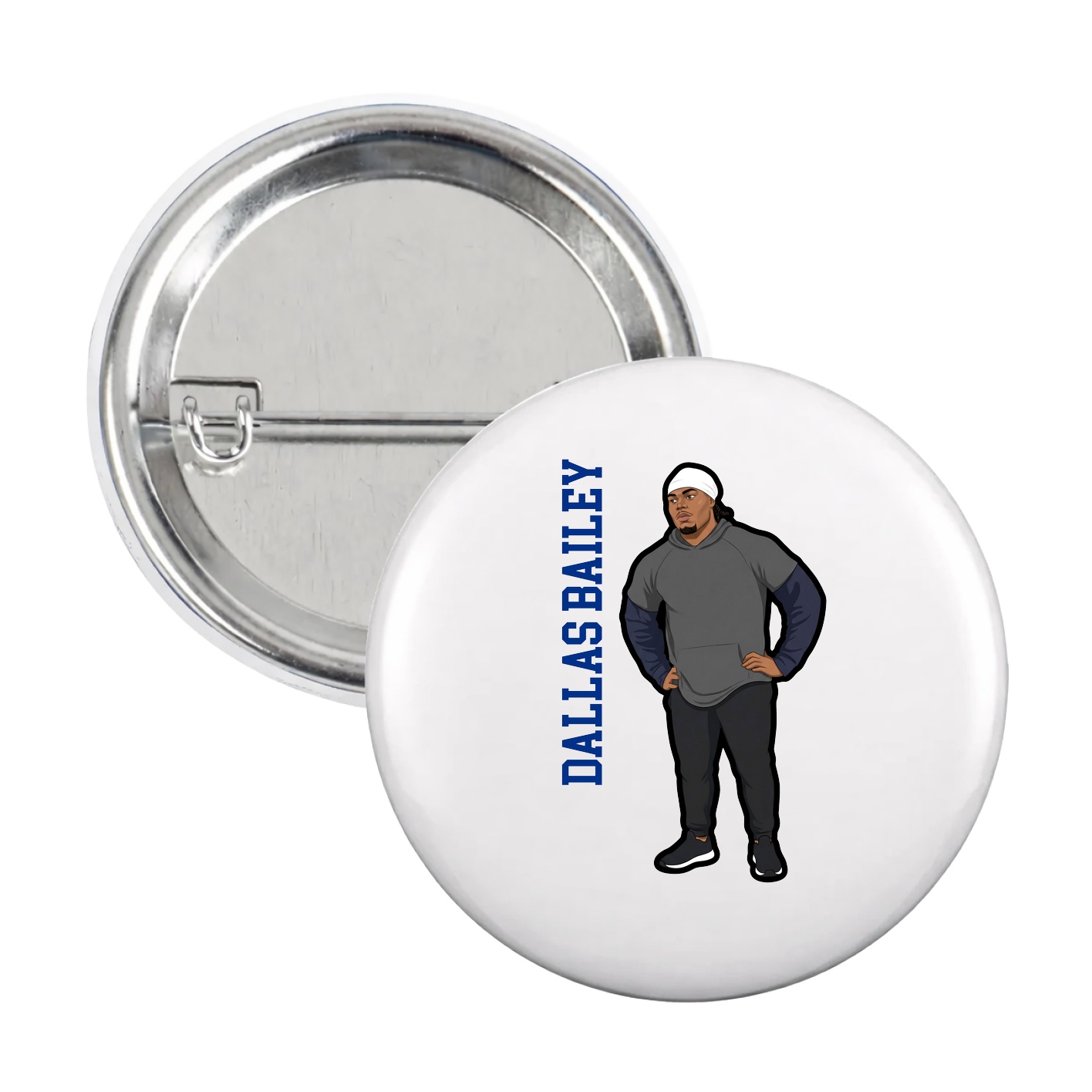 Game Day Button — Name Vertical in White