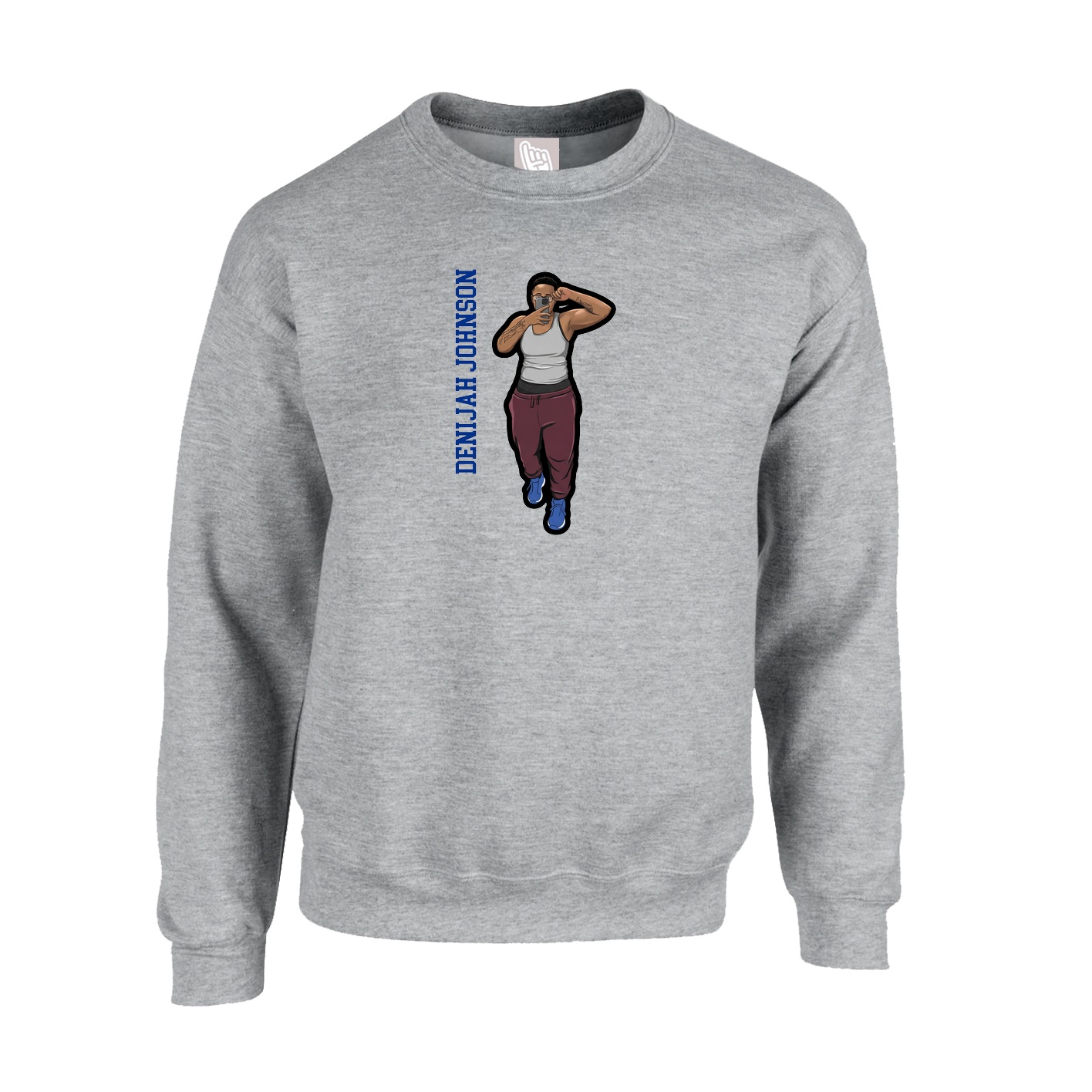 Fleece Crew — Name Vertical in Grey