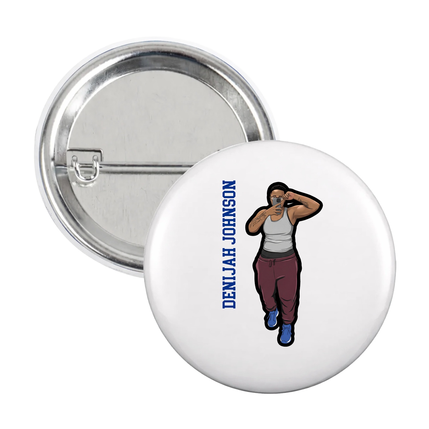 Game Day Button — Name Vertical in White