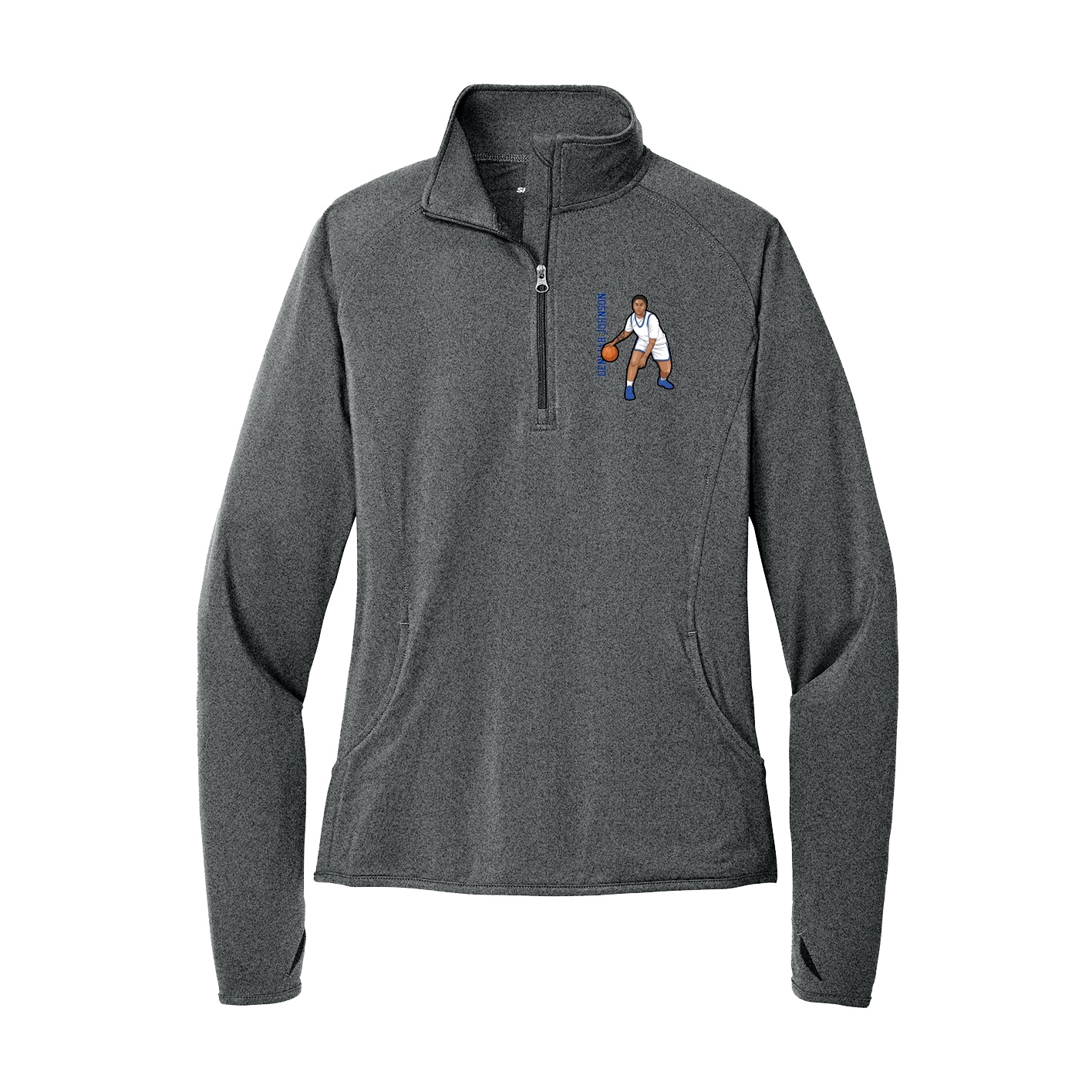 Women's Q-Zip Pullover — Name Vertical in Grey