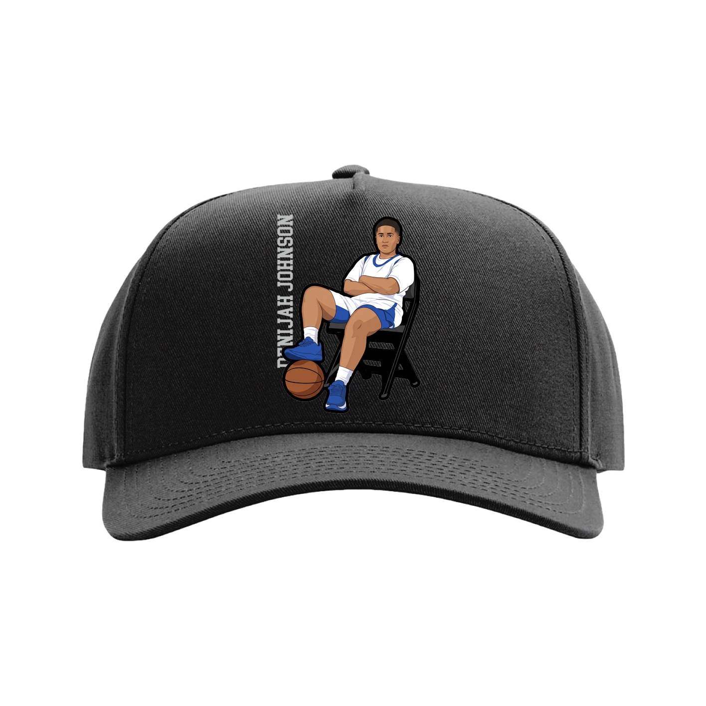 Full Fabric Five-Panel Champ Cap — Name Vertical in Black