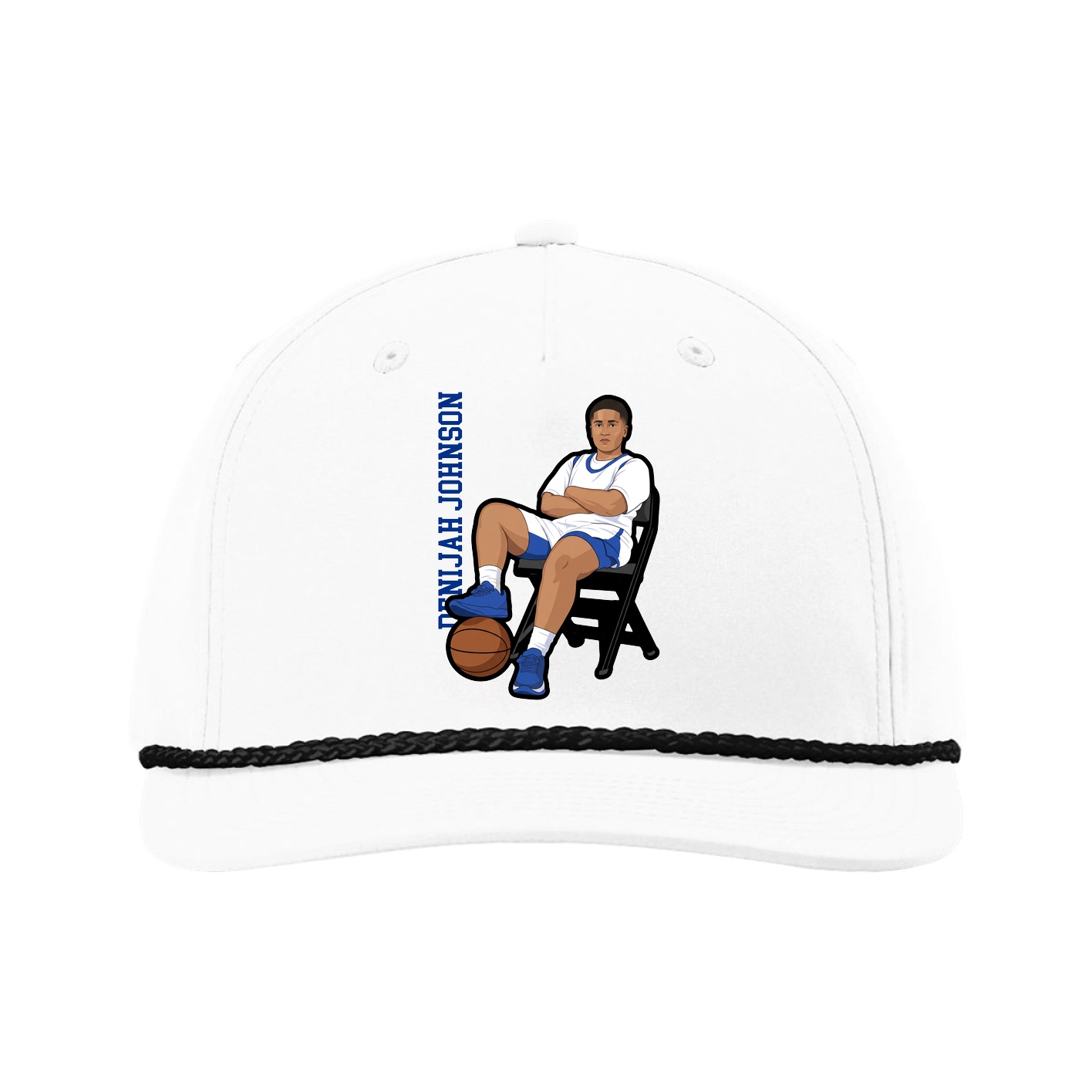 Five-Panel Classic Rope Cap — Name Vertical in White