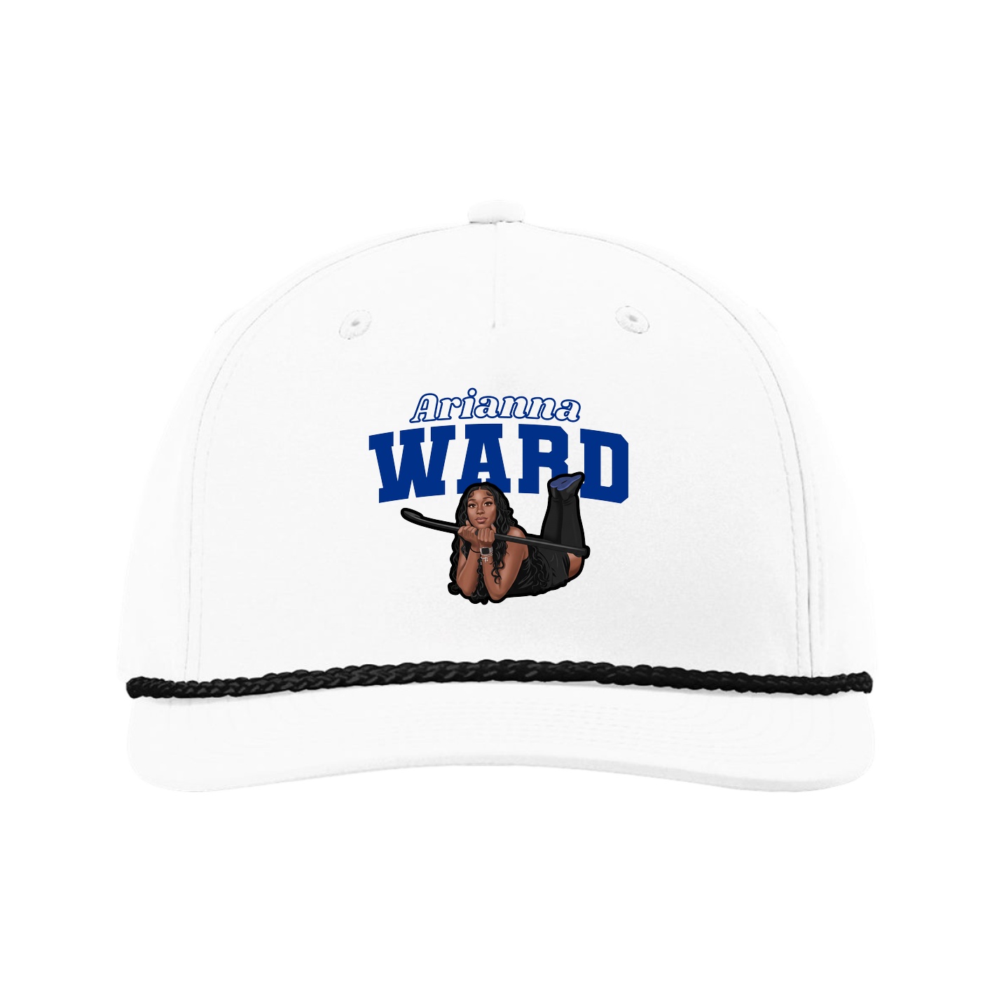 Five-Panel Classic Rope Cap — Name Arch in White