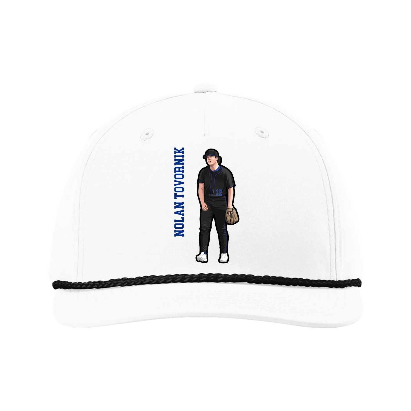 Five-Panel Classic Rope Cap — Name Vertical in White