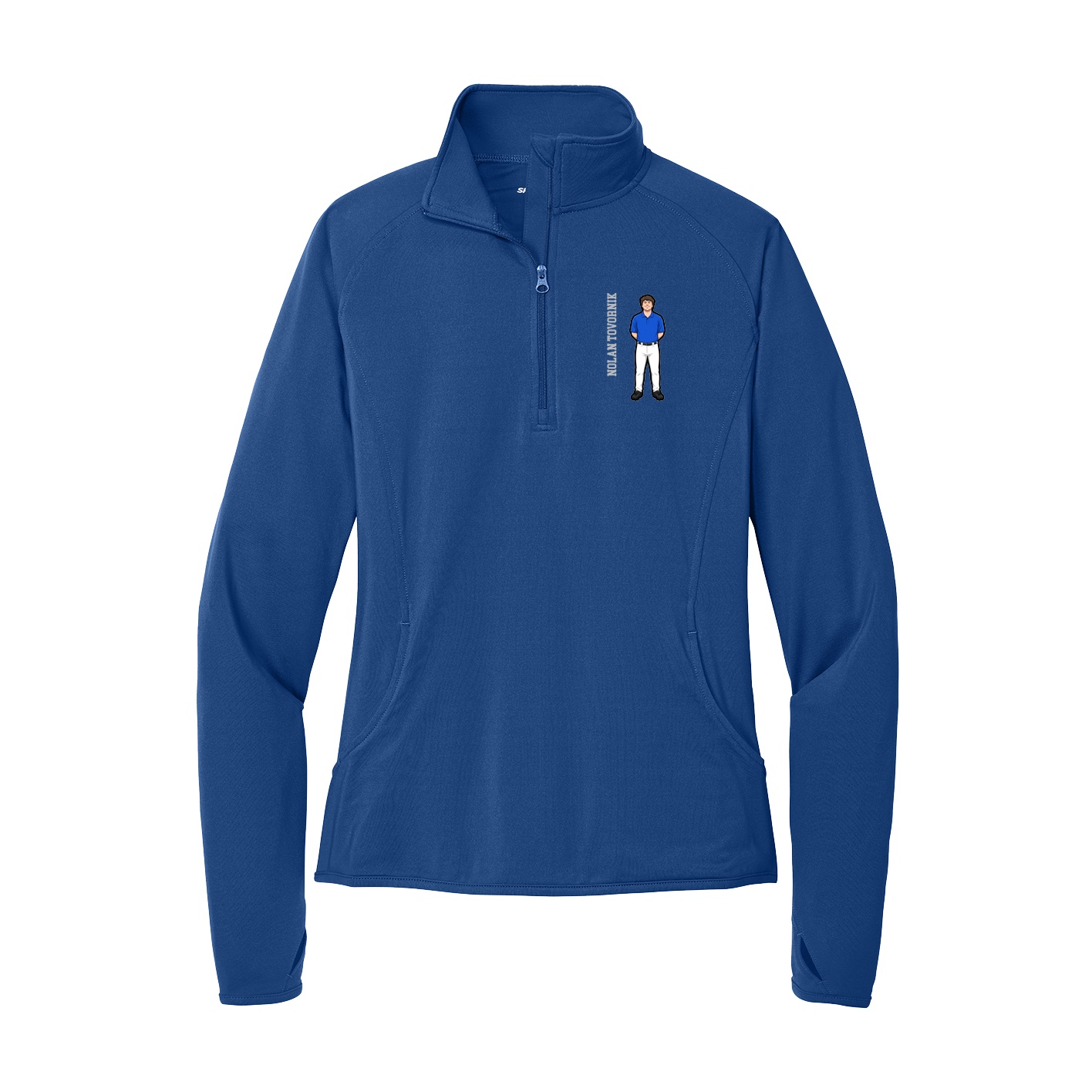 Women's Q-Zip Pullover — Name Vertical in Royal