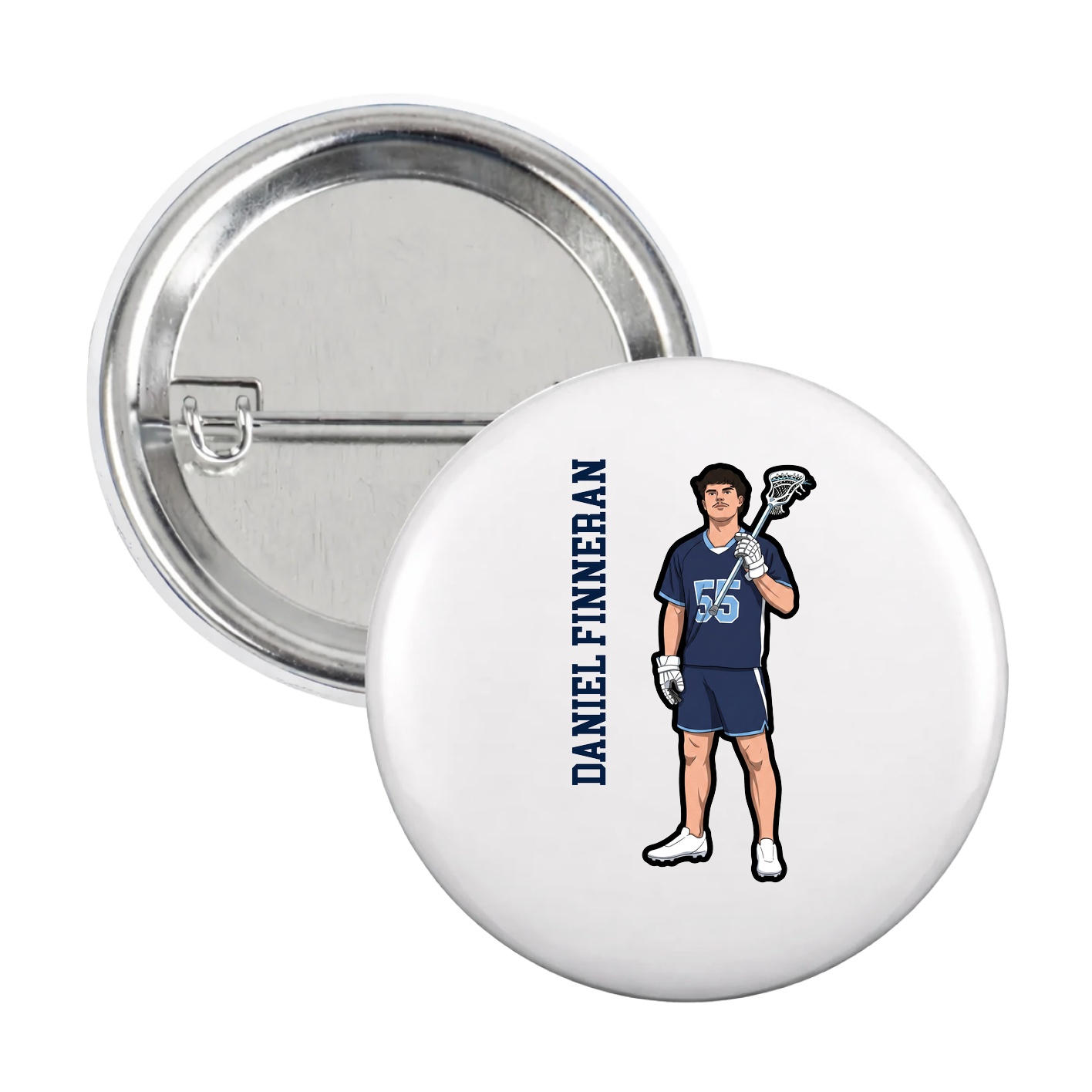 Game Day Button — Name Vertical in White