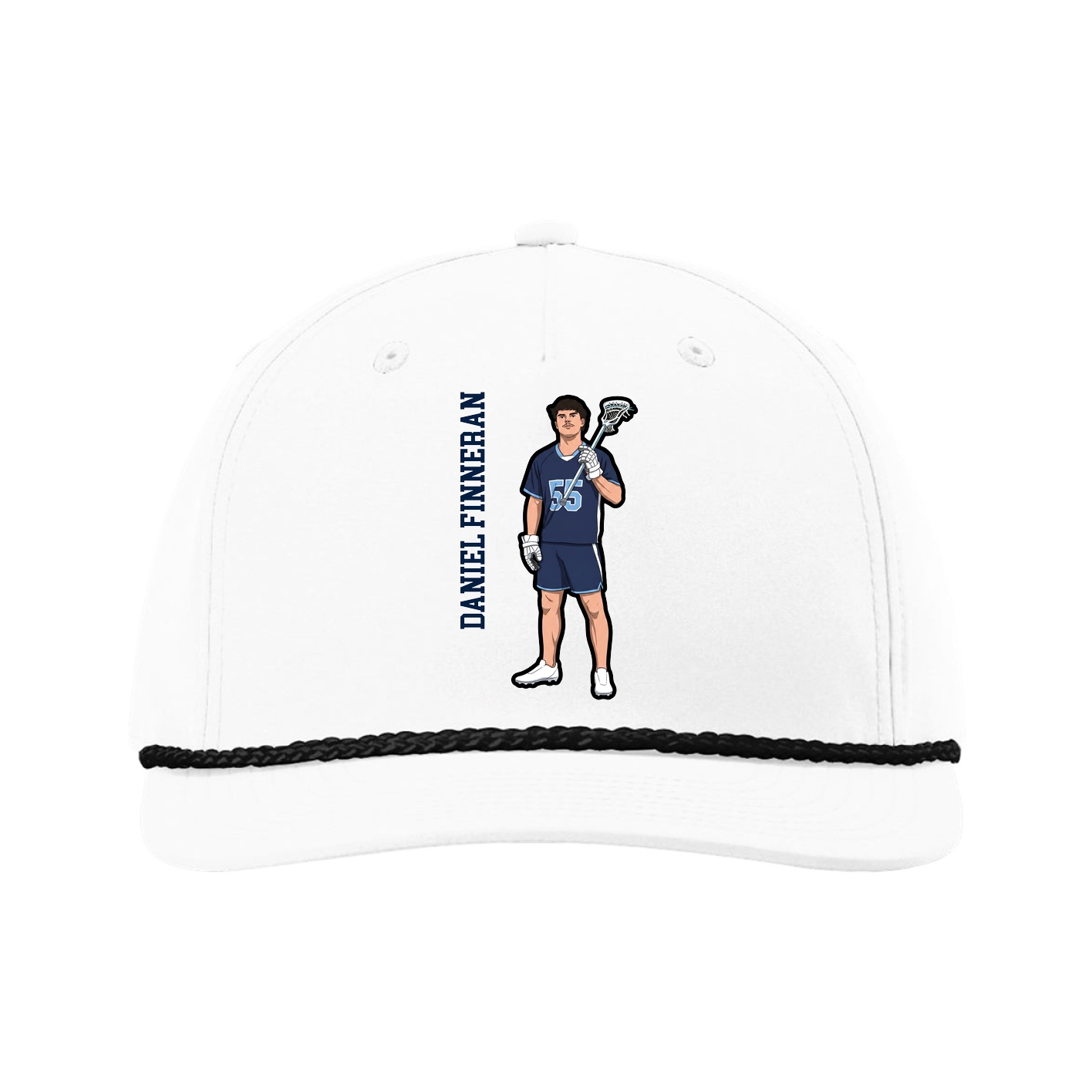 Five-Panel Classic Rope Cap — Name Vertical in White