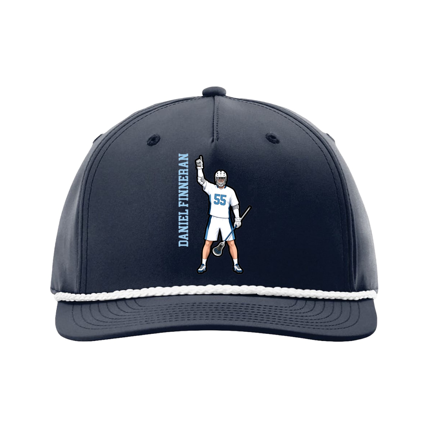 Five-Panel Classic Rope Cap — Name Vertical in Navy