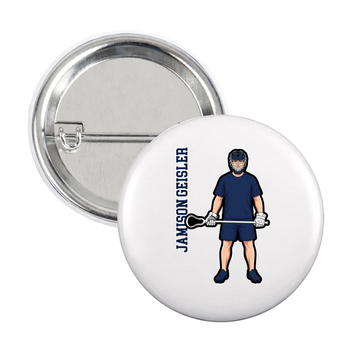 Game Day Button — Name Vertical in White