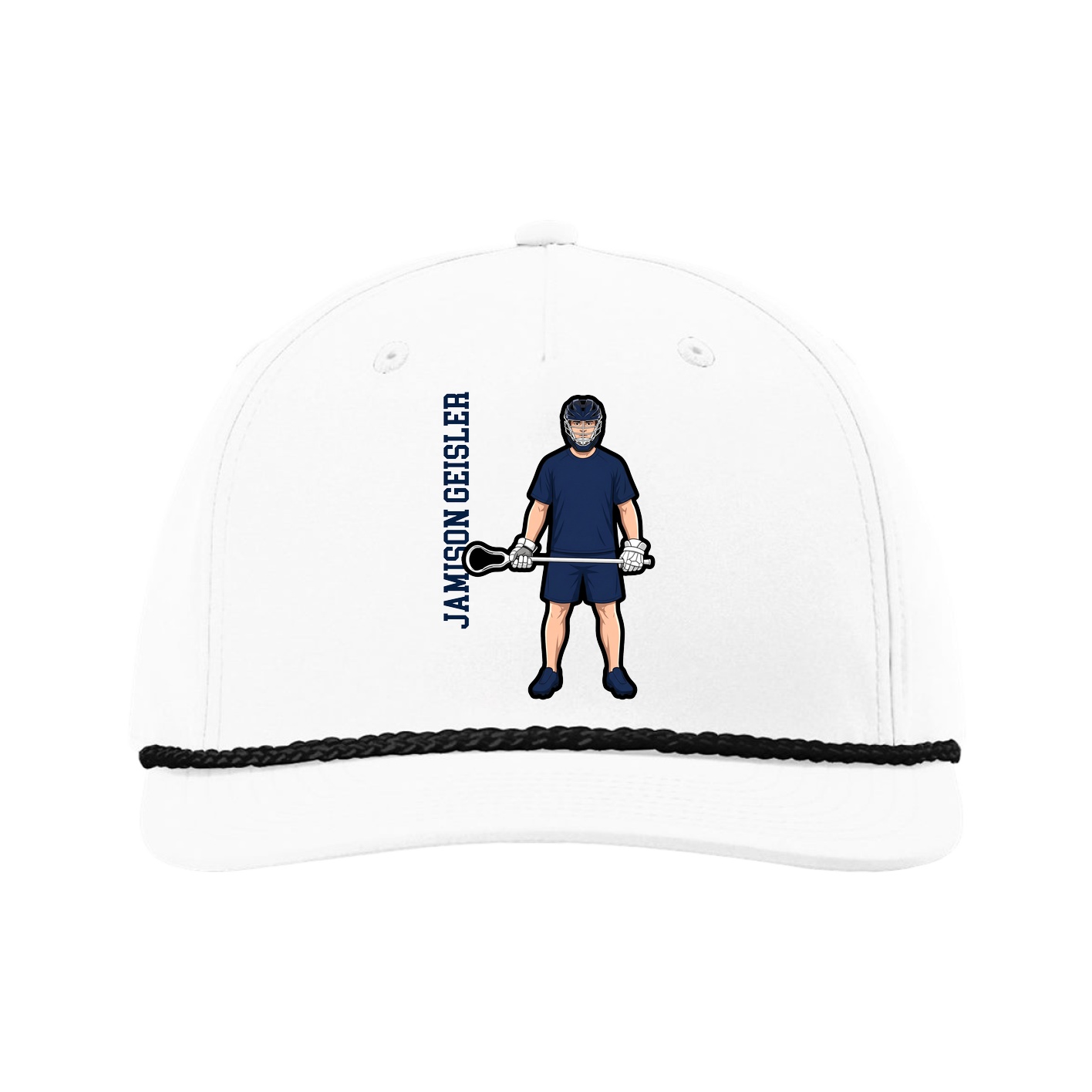 Five-Panel Classic Rope Cap — Name Vertical in White