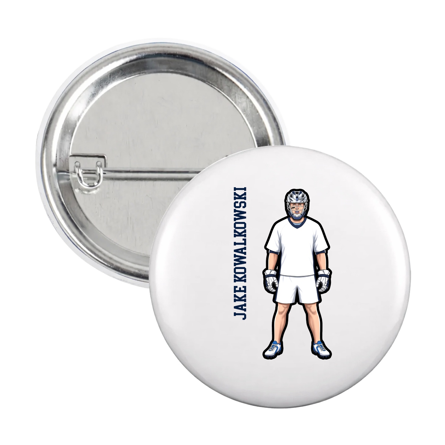 Game Day Button — Name Vertical in White