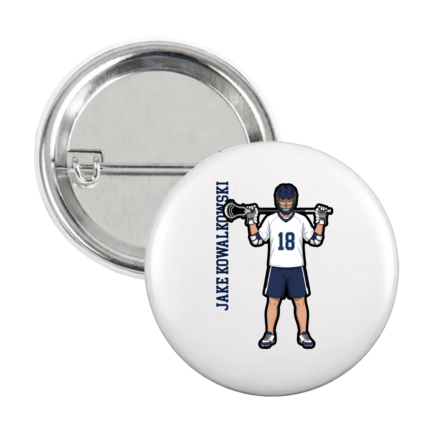 Game Day Button — Name Vertical in White