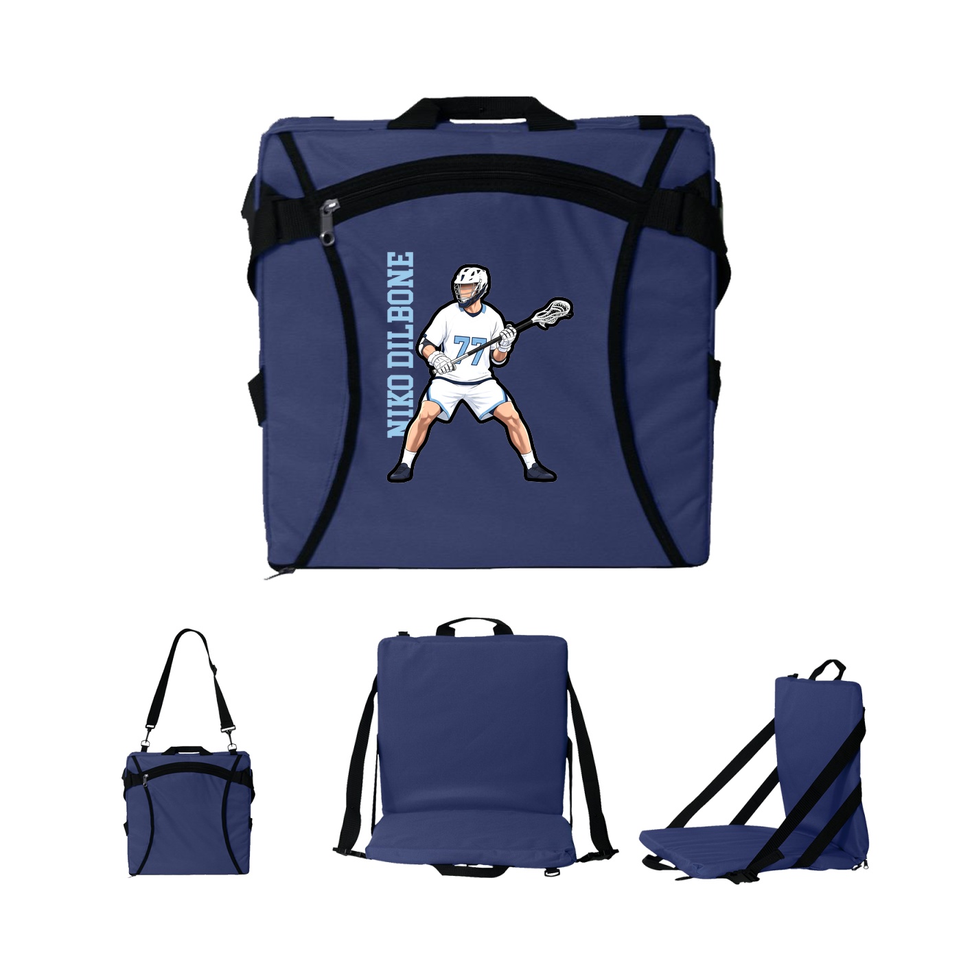 Folding Stadium Seat — Name Vertical in Navy