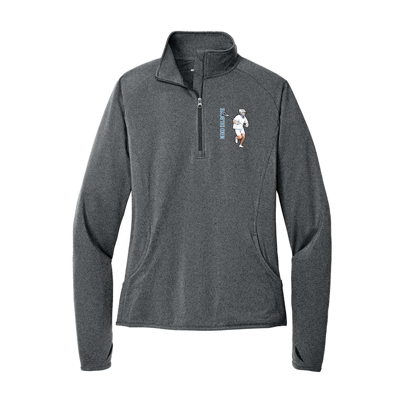 Women's Q-Zip Pullover — Name Vertical in Grey