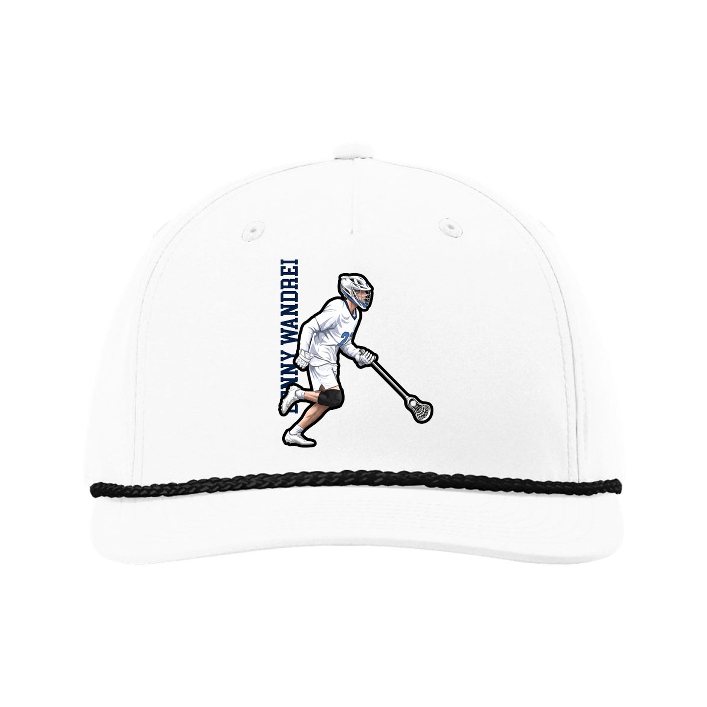 Five-Panel Classic Rope Cap — Name Vertical in White