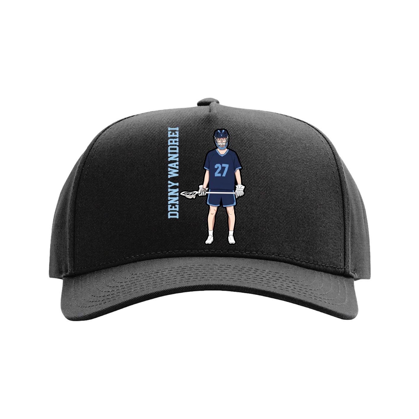 Full Fabric Five-Panel Champ Cap — Name Vertical in Black