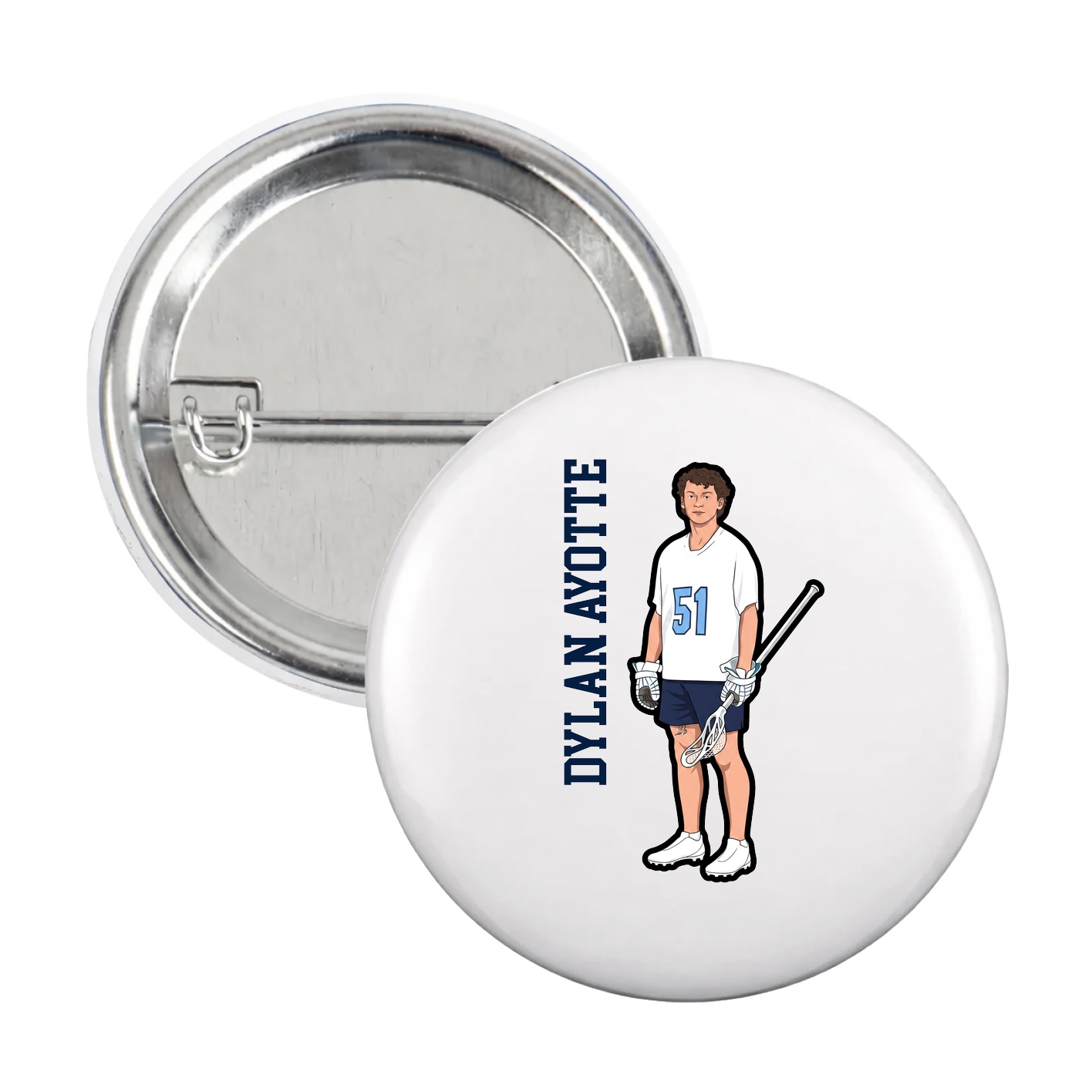 Game Day Button — Name Vertical in White