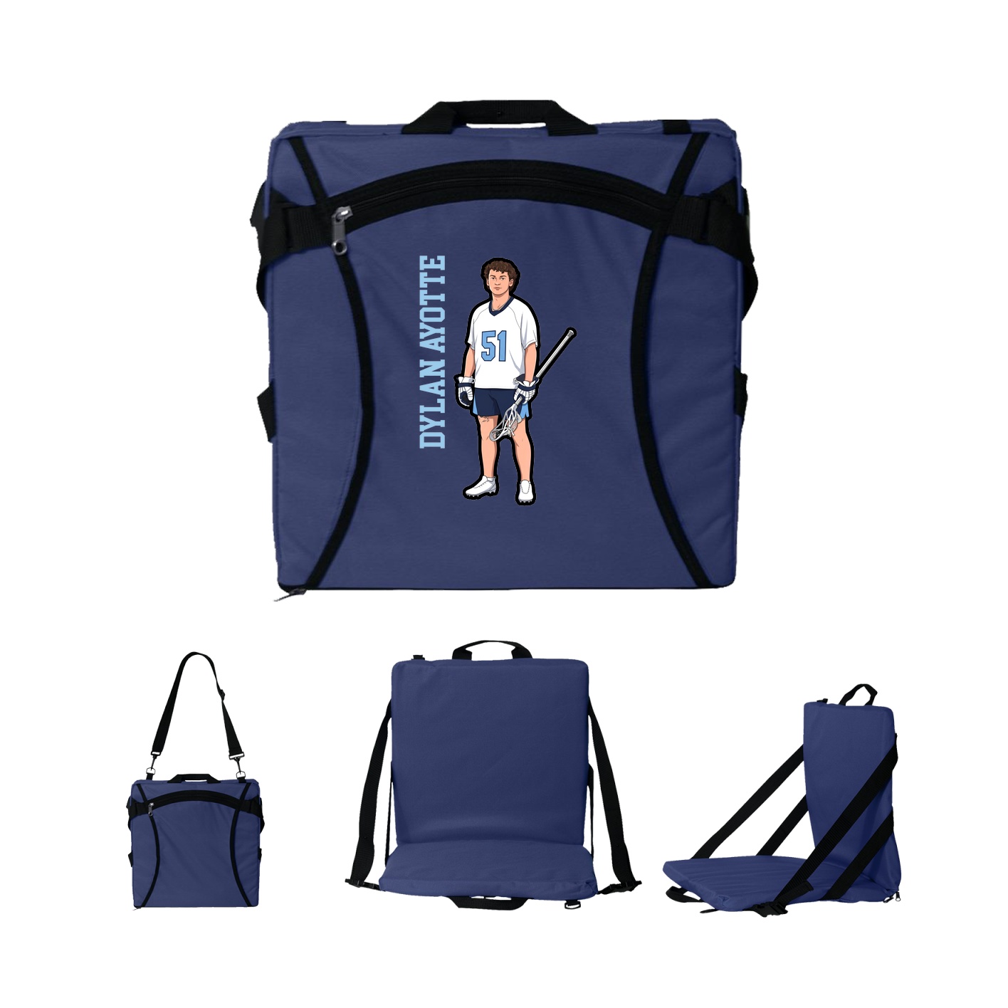 Folding Stadium Seat — Name Vertical in Navy