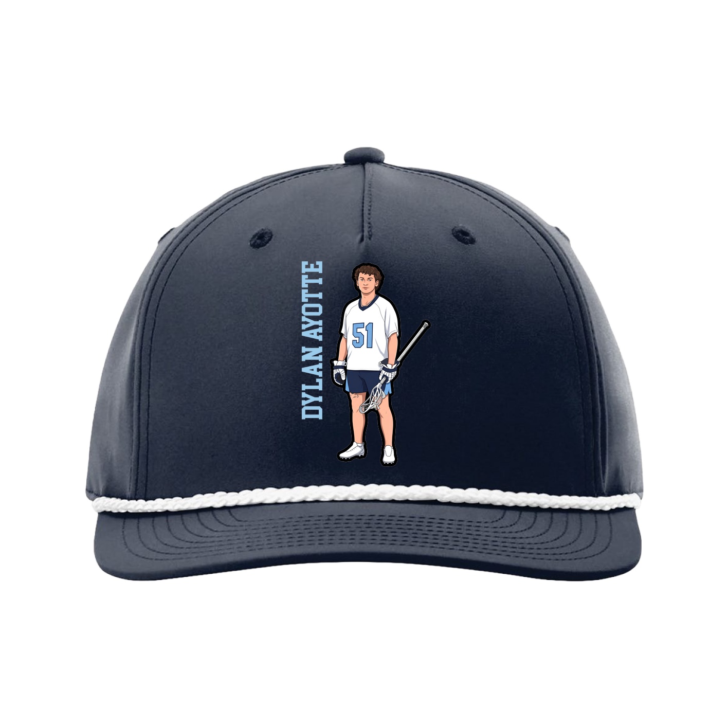Five-Panel Classic Rope Cap — Name Vertical in Navy