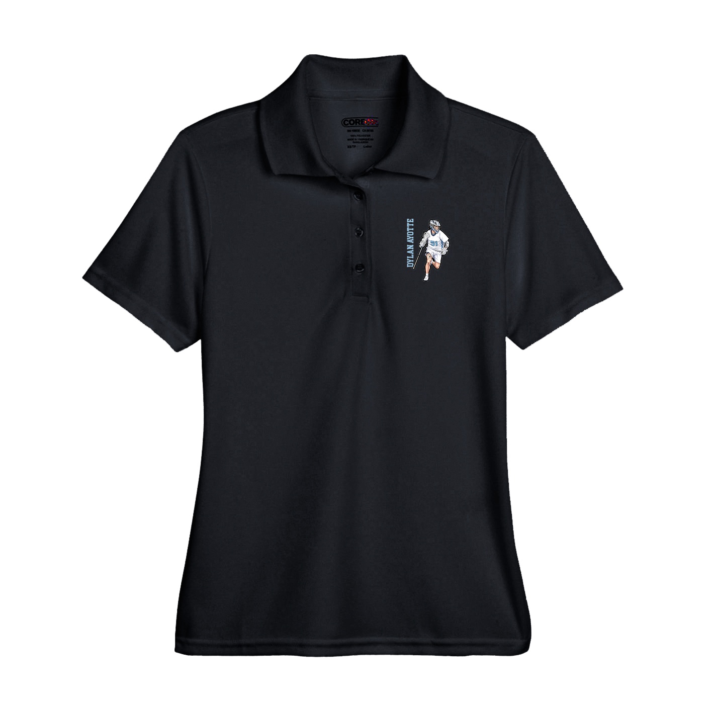 Performance Polo — Name Vertical in Black
