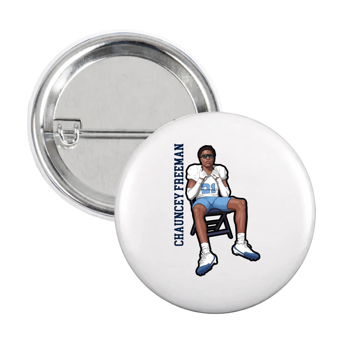 Game Day Button — Name Vertical in White