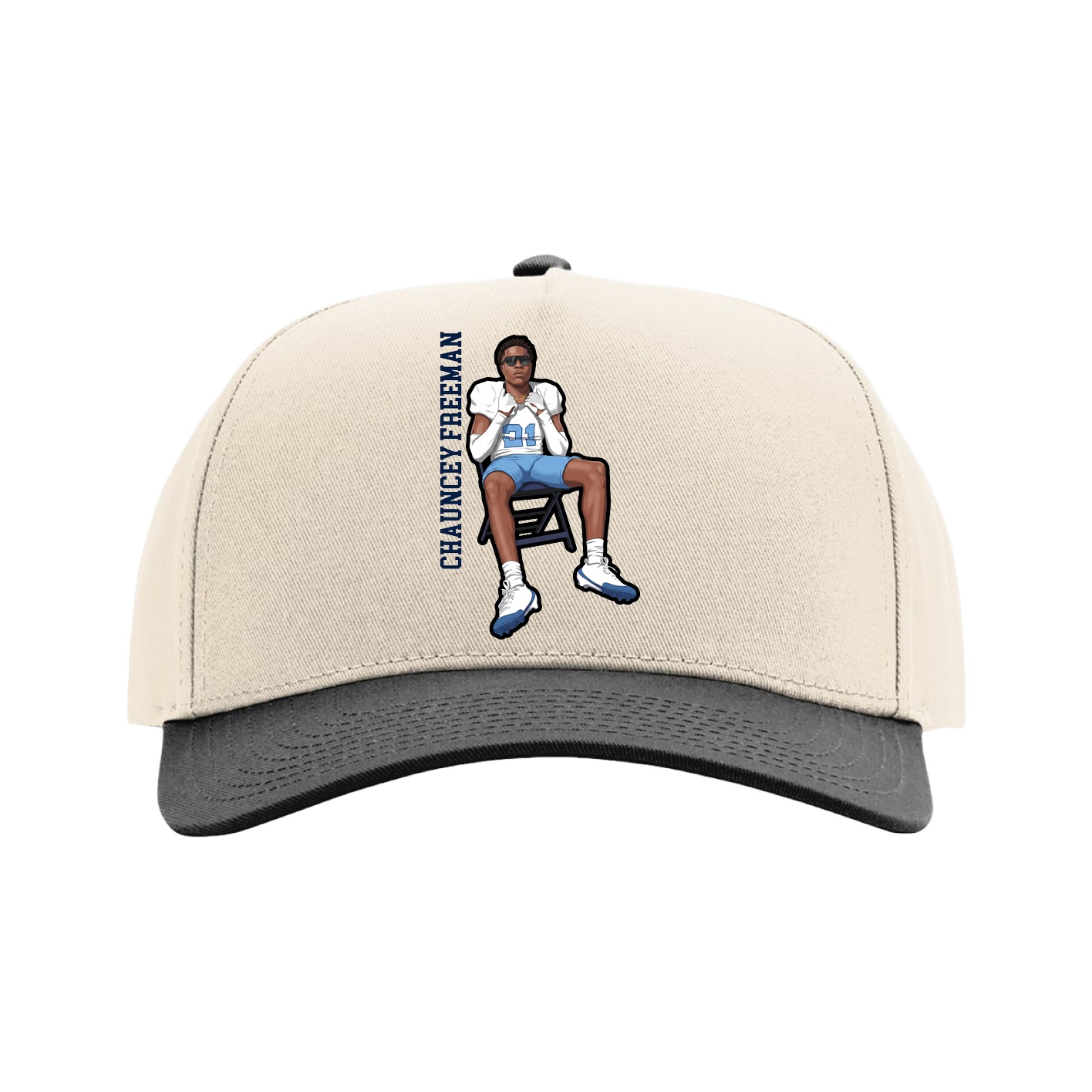 Full Fabric Five-Panel Champ Cap — Name Vertical in Cream/Black