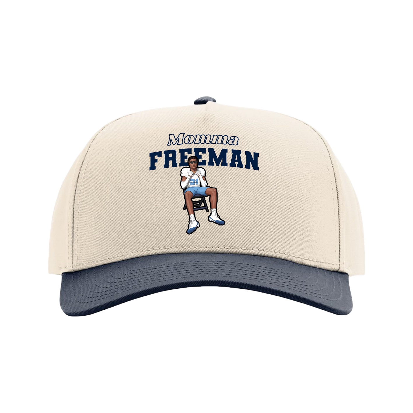 Full Fabric Five-Panel Champ Cap — Mothers Day Block in Cream/Navy