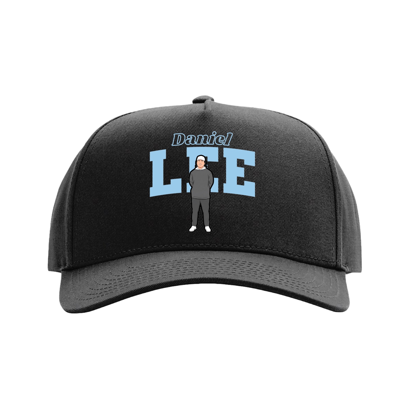 Full Fabric Five-Panel Champ Cap — Name Arch in Black