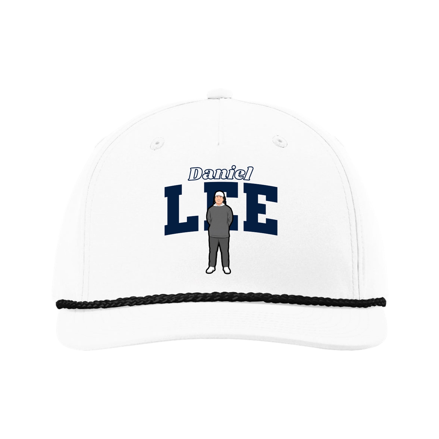 Five-Panel Classic Rope Cap — Name Arch in White