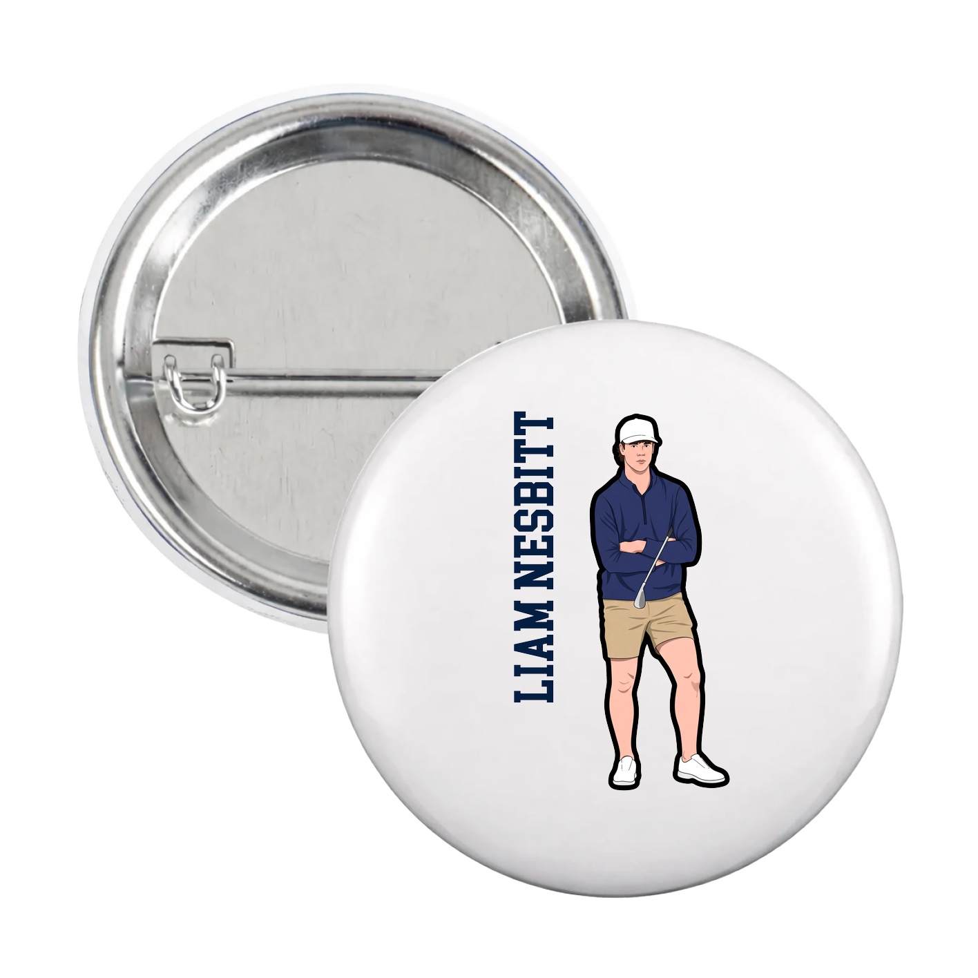 Game Day Button — Name Vertical in White