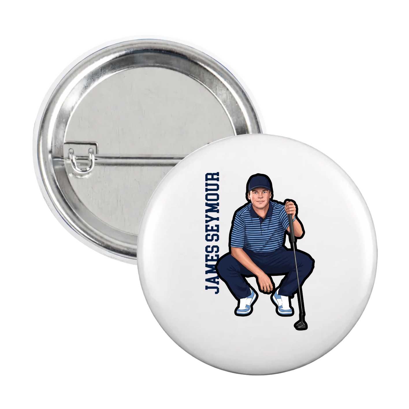 Game Day Button — Name Vertical in White