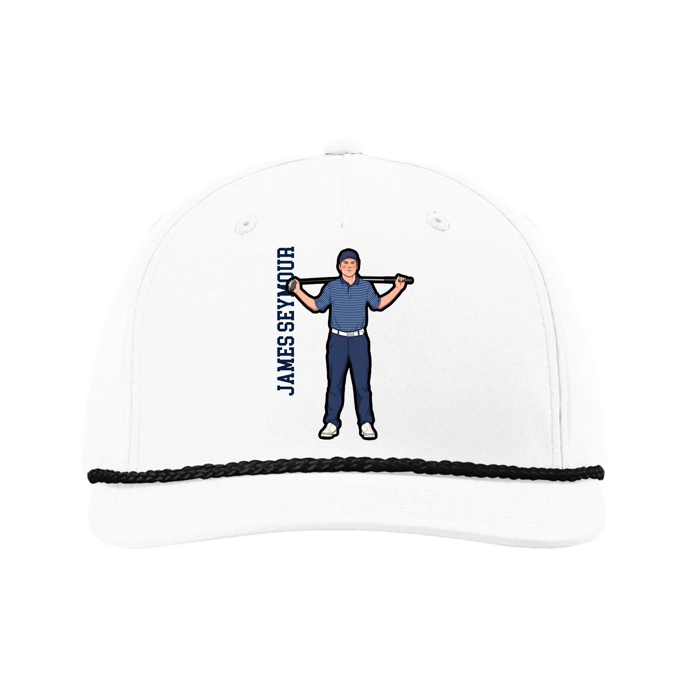 Five-Panel Classic Rope Cap — Name Vertical in White