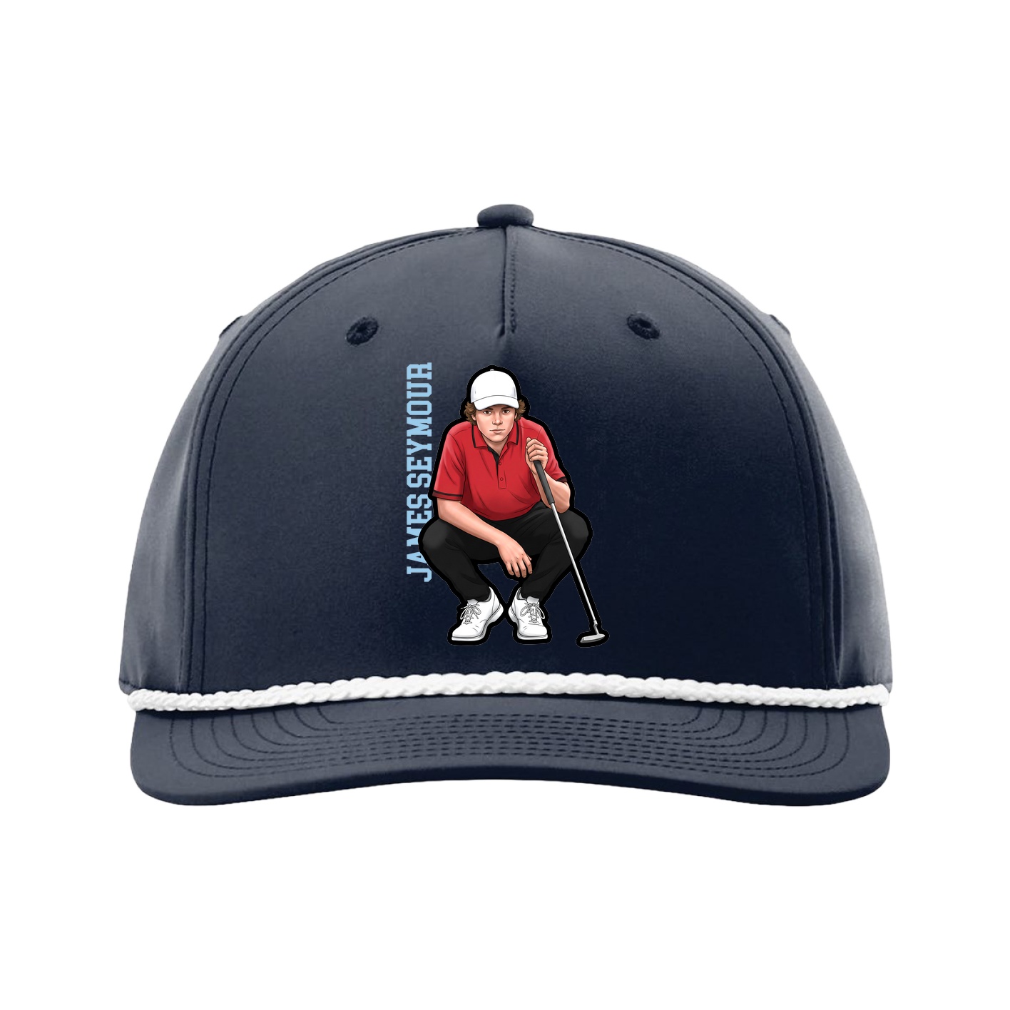Five-Panel Classic Rope Cap — Name Vertical in Navy