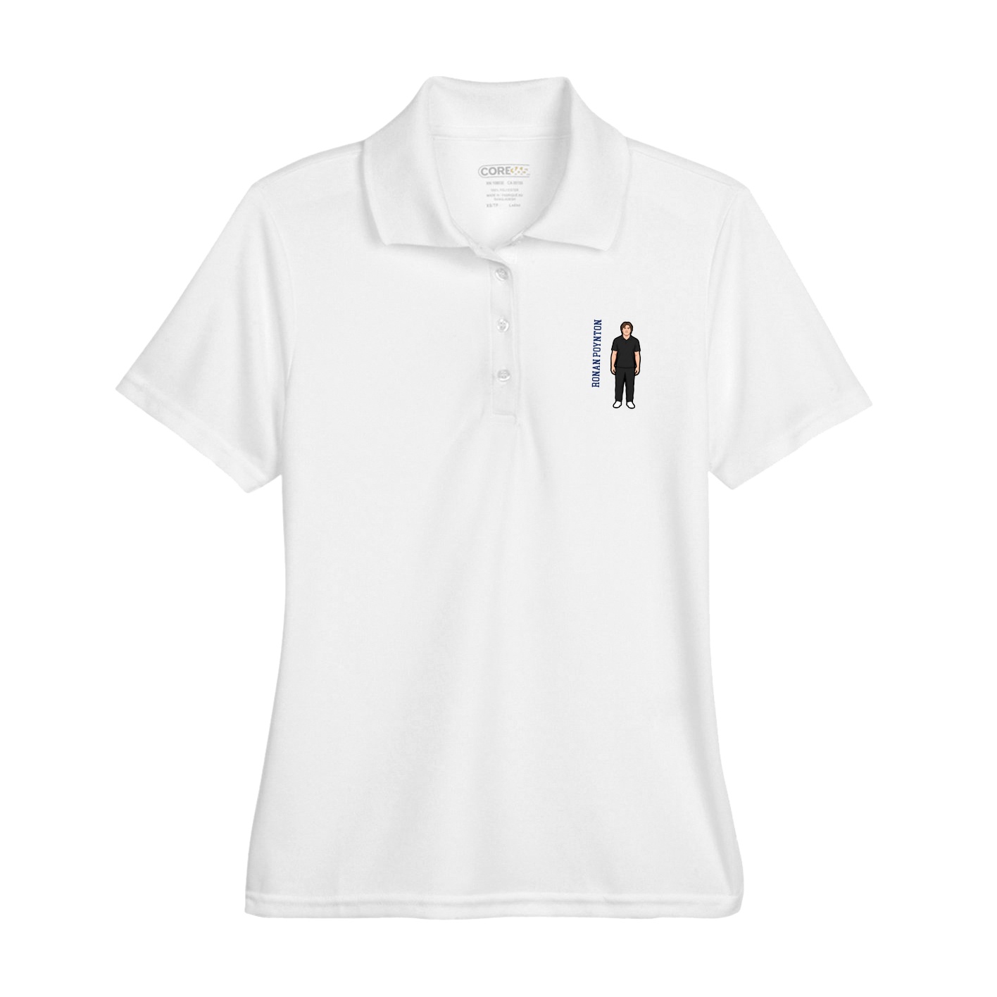Womens Performance Polo — Name Vertical in White