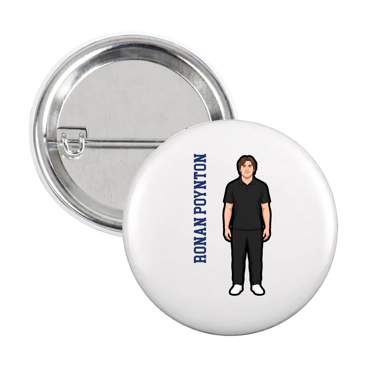Game Day Button — Name Vertical in White